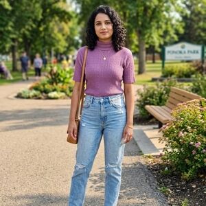 ​Vintage Jessica Sport Lavender Ribbed Mock Neck Knit Top - Size Large